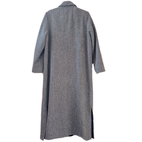 MACKINTOSH Long Wool Coat Vintage Grey Herringbone Overcoat Womens Small 90s 80s - Picture 2 of 11
